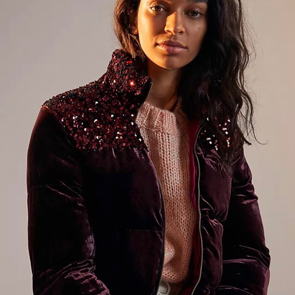 Anthropologie Sequined Puffer Jacket - Sz S (NWT)